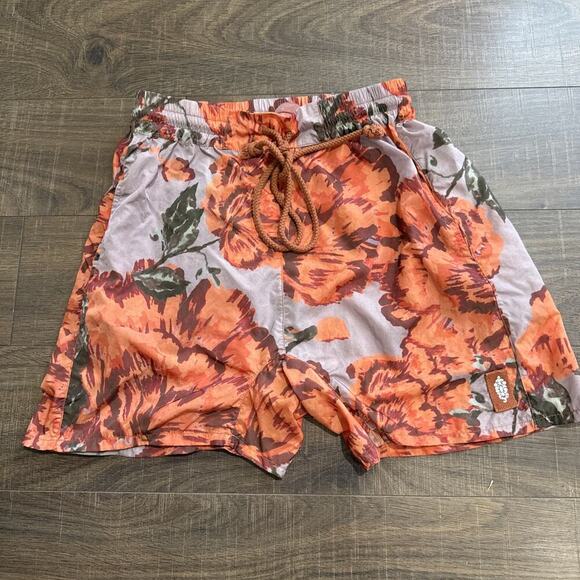 Free People Movement Nylon 5" Floral Shorts Red Drawstring - Medium Womens - Picture 1 of 5